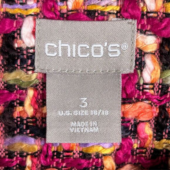 NWT Chico's Color Pop Tweed Jacket Blazer Pink Multi Long Sleeve Woven sz  3 16 - Picture 12 of 14